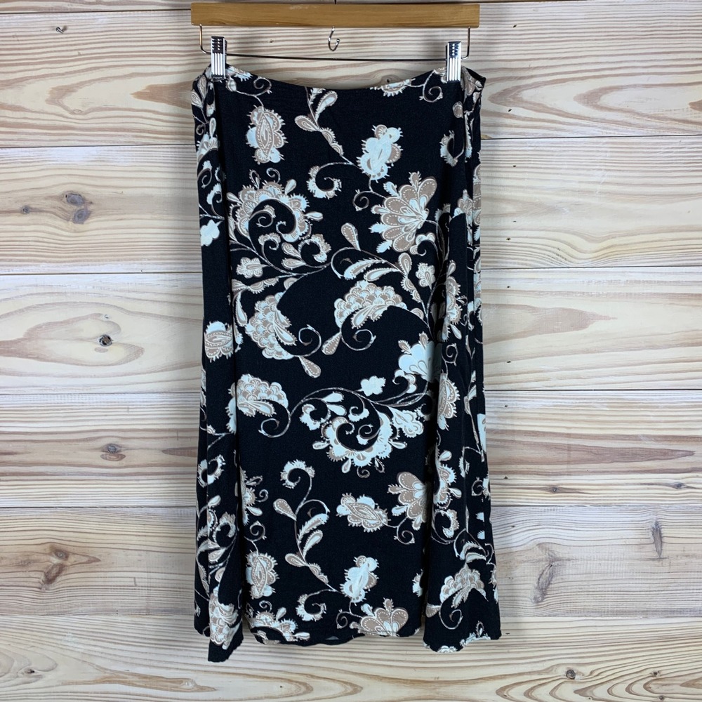 Croft & Barrow Skirt Women 12 Black Paisley Floral Midi A-Line Dark Boho Whimsy
